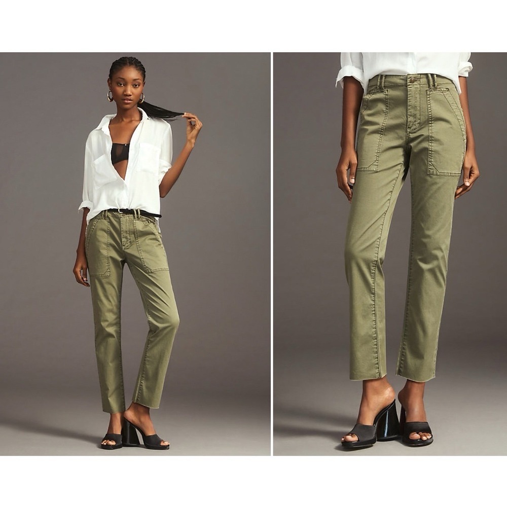 Pilcro Anthropologie Olive Green Utility Carpenter Pants Raw Hem Size 24